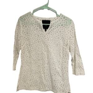 Talbots eyelet white top three-quarter sleeves 6 petite